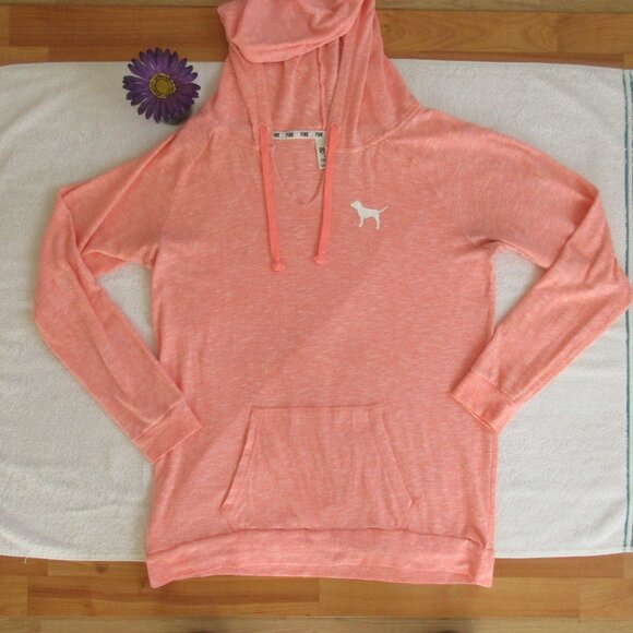 🌸SOLD🌸 PINK Victoria's Secret Hoodie Large Neon Tunic Sweatshirt - Picture 7 of 9